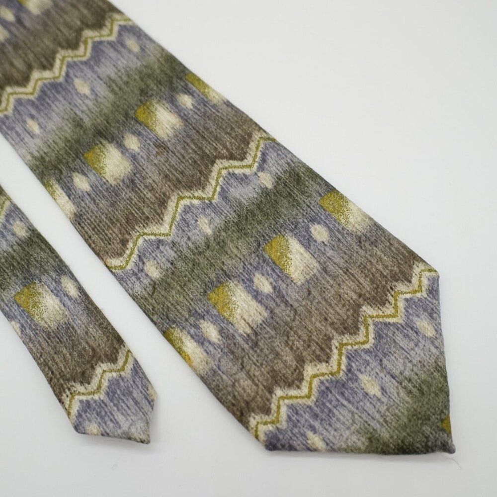 Pierre Cardin Green Beige Abstract Print Wide Silk Tie